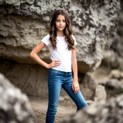 Girl posing against rocks