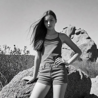 Teen girl posing by desert rocks