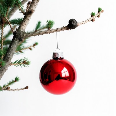 Red Christmas ornament on fir branch