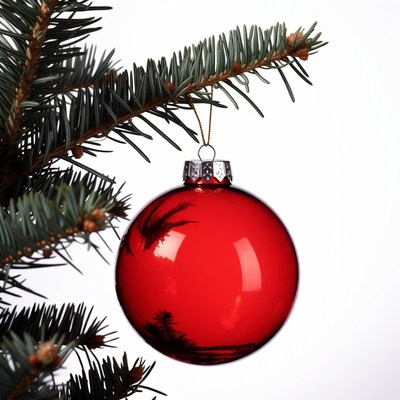 Red Christmas ornament on tree