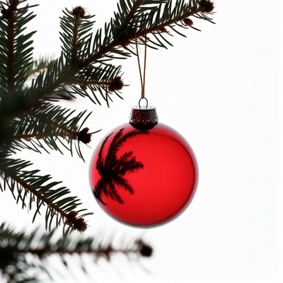 Red Christmas ornament on fir branch