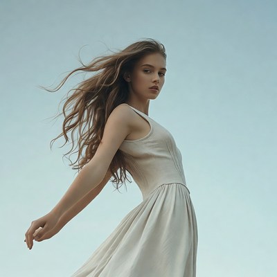 Teen girl with flowing hair in dress