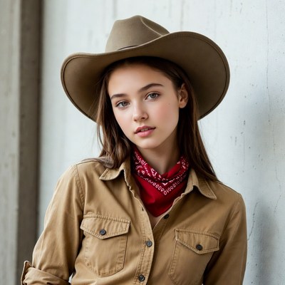 Young woman in cowboy hat and bandana