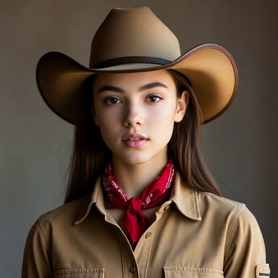 Young woman in cowboy hat and bandana