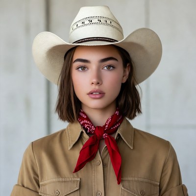 Woman wearing straw cowboy hat