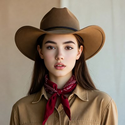 Young woman in cowboy hat and scarf