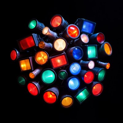 Cluster of colorful spotlights