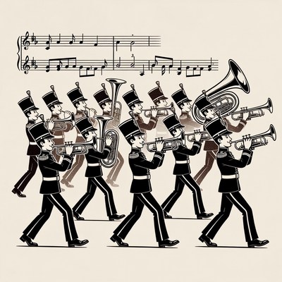 Marching Band Playing Instruments Illustration