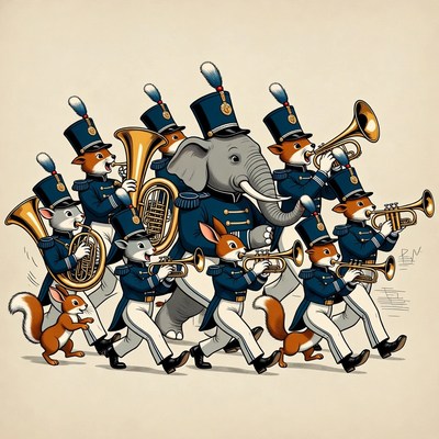 Elephant and Foxes Marching Band Illustration