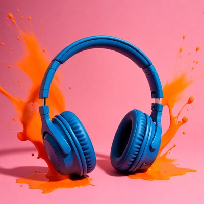 Blue Headphones with Orange Splashes