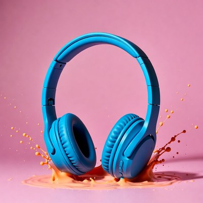 Blue Headphones in Orange Splash