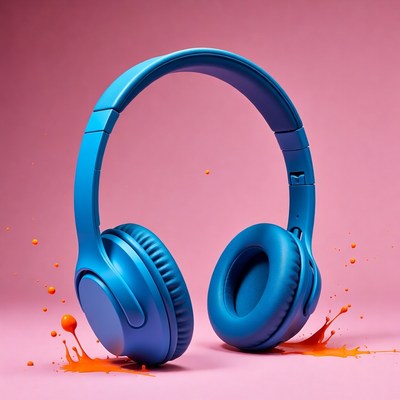 Blue Headphones with Orange Splashes