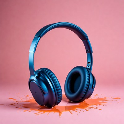Blue Headphones on Orange Splatter