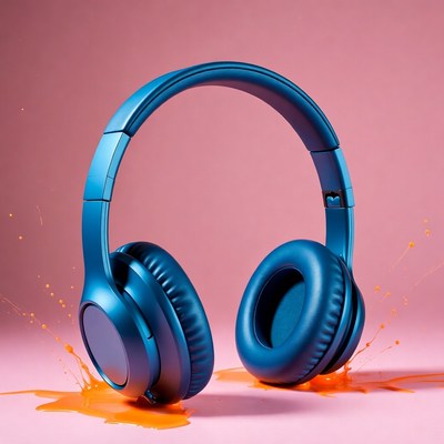 Blue Wireless Headphones on Pink Background