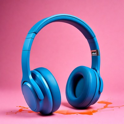Blue Headphones on Pink Background