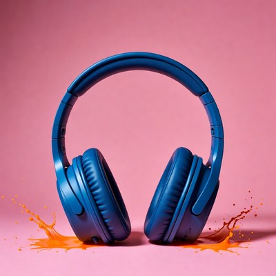 Blue Headphones with Orange Splashes