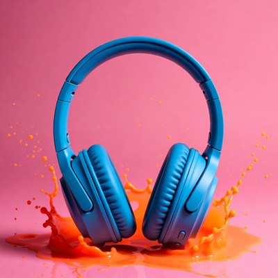 Blue Headphones on Orange Splash