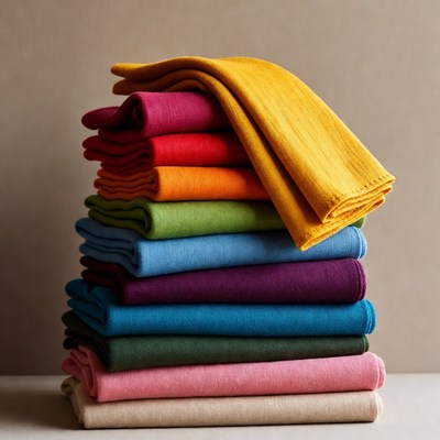 Stacked Colorful Napkins on Beige Background