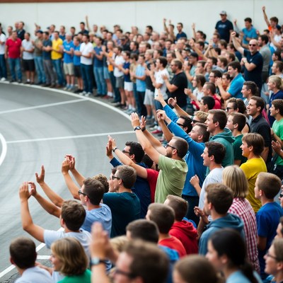 Crowd cheering at racetrack