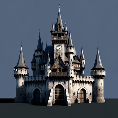 Medieval Fantasy Castle with Clock Tower