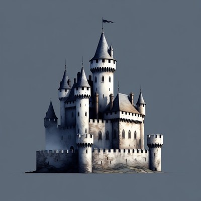 Medieval White Castle Illustration