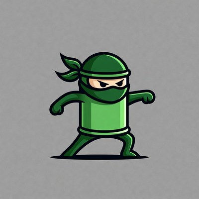Green cartoon ninja in fighting pose