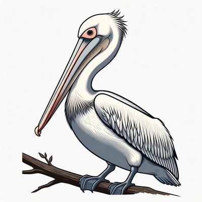 White Pelican Perched on Branch