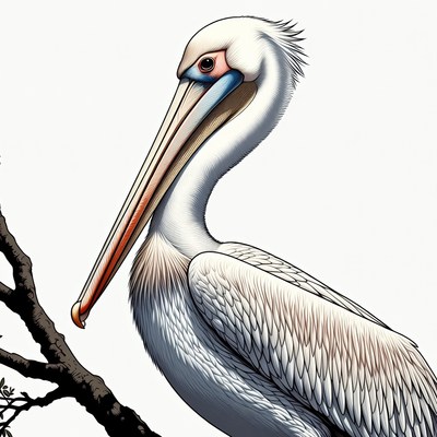 White pelican on branch