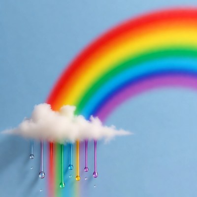 Cloud with Rainbow Colored Raindrops