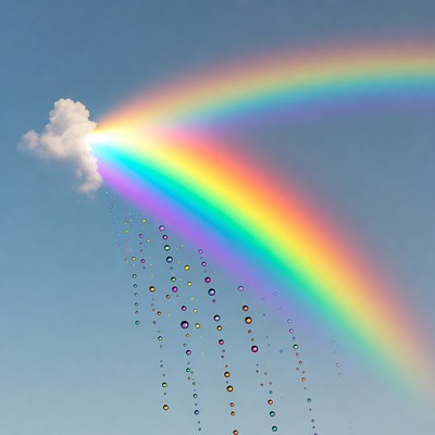 Rainbow Emerging from Cloud with Colored Drops