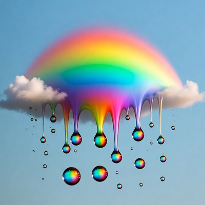 Rainbow Cloud Dripping Colorful Drops