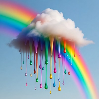 Rainbow Paint Dripping from Cloud