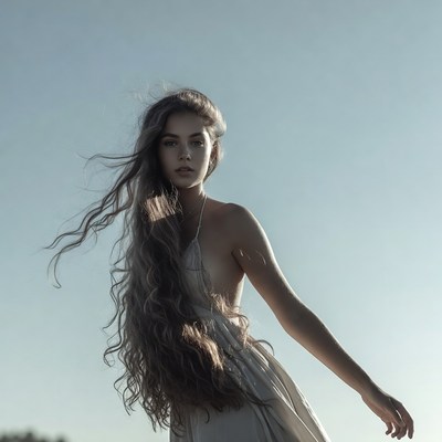 Woman with flowing long hair