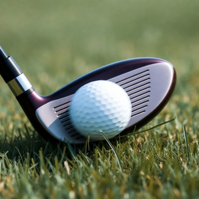 Golf club and ball on grass