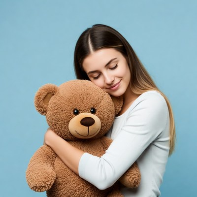 Woman hugging teddy bear