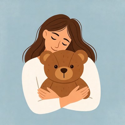 Woman hugging teddy bear