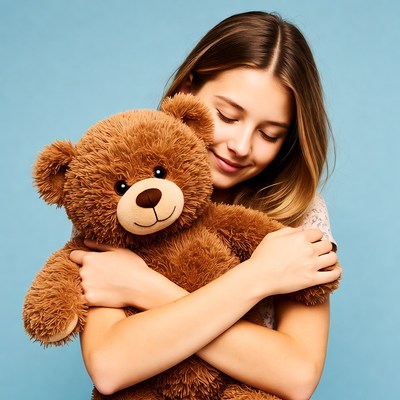 Girl hugging teddy bear