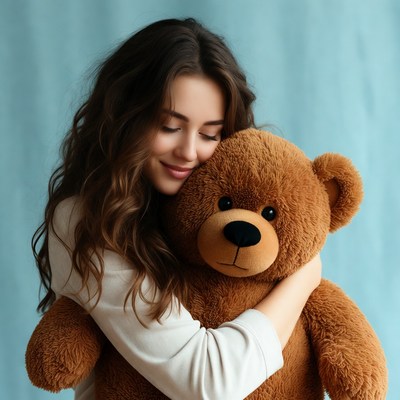 Woman hugging teddy bear