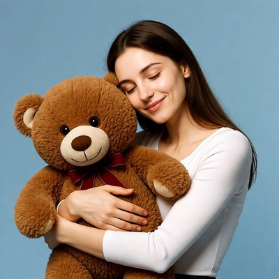 Woman hugging teddy bear