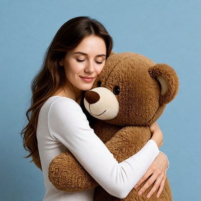 Woman hugging teddy bear