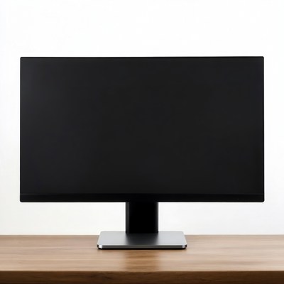 Black monitor on wooden desk