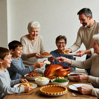 Family enjoying Thanksgiving dinner