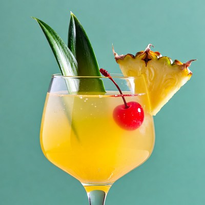 Pineapple Cocktail with Cherry Garnish