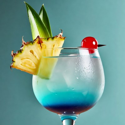 Blue Lagoon Cocktail with Pineapple Garnish