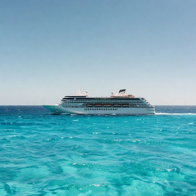 White Cruise Ship in Turquoise Ocean
