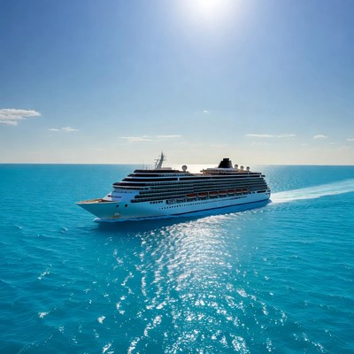 White Cruise Ship Sailing Ocean