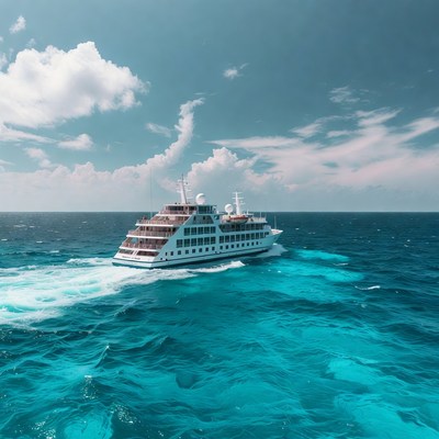 White Cruise Ship Sailing Ocean