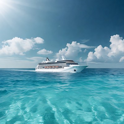 White Cruise Ship Sailing Caribbean Sea