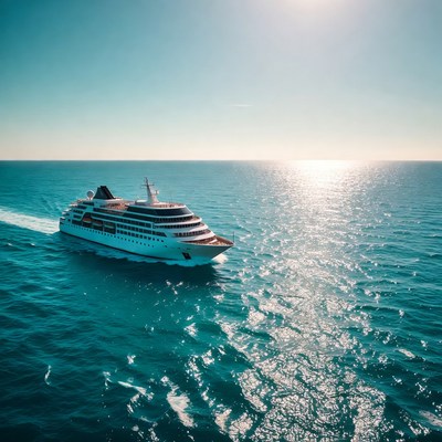 White Cruise Ship Sailing Ocean Sunset