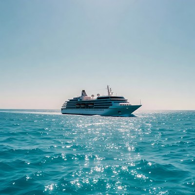 White Cruise Ship Sailing Ocean
